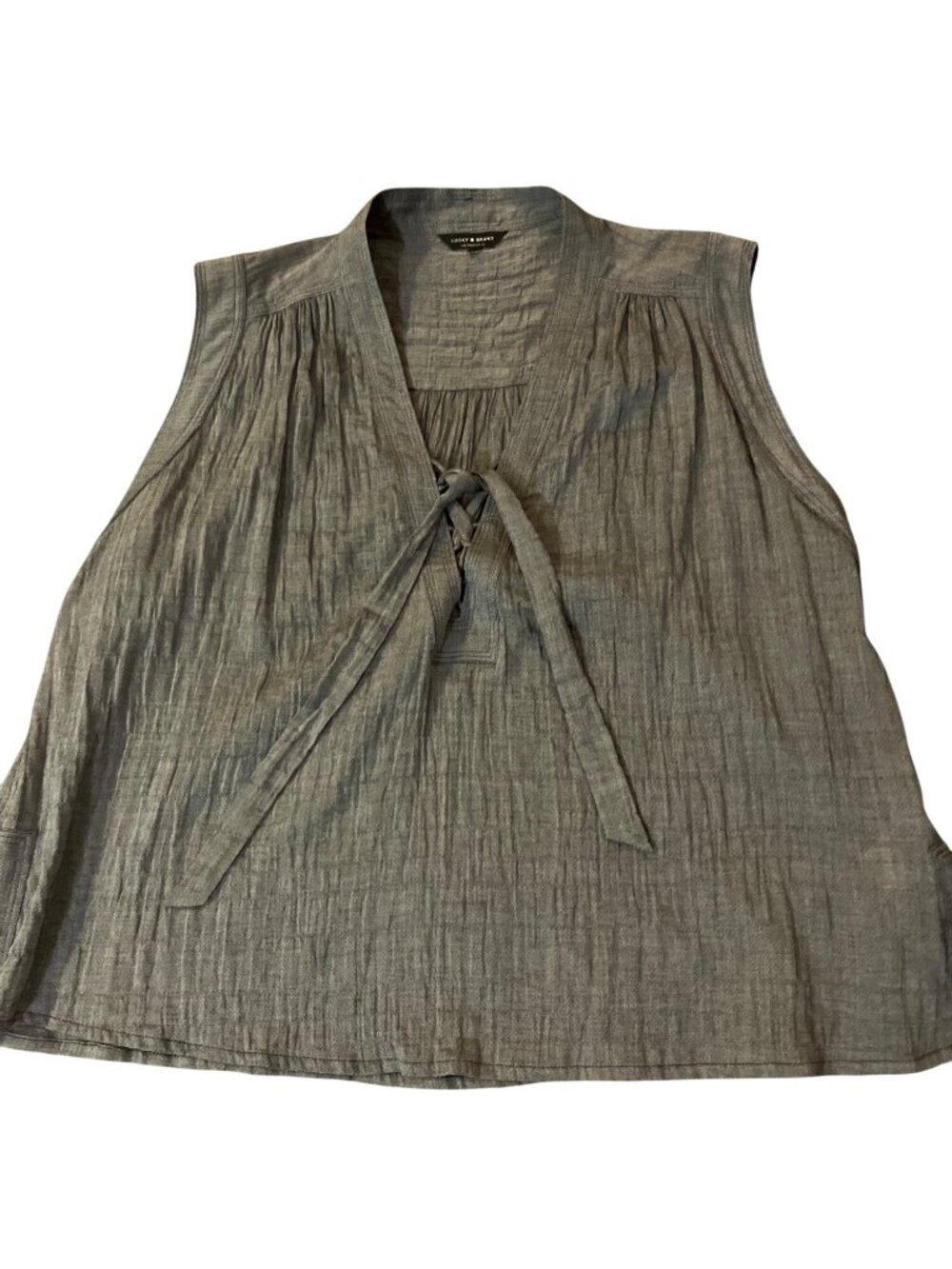 Lucky Brand Gray Textured Sleeveless Tie Neck Blouse Womens L/XL? Used Boho - Picture 3 of 13